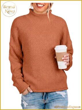 Womens Turtleneck Cable Knit Chunky Pullover Sweater Fall Outfit Oversized